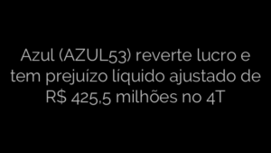 ​Azul (AZUL53) reverte lucro e tem prejuízo líquido ajustado de R$ 425,5 milhões no 4T 